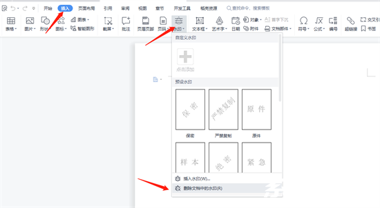 插入菜单去除水印示意图